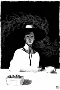 Femme au chapeau / l'amérindienne - illustration Patrice Cablat, 2013