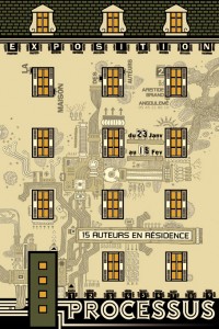 Affiche de l'exposition Processus. La maison des auteurs, Angoulême, 2002.